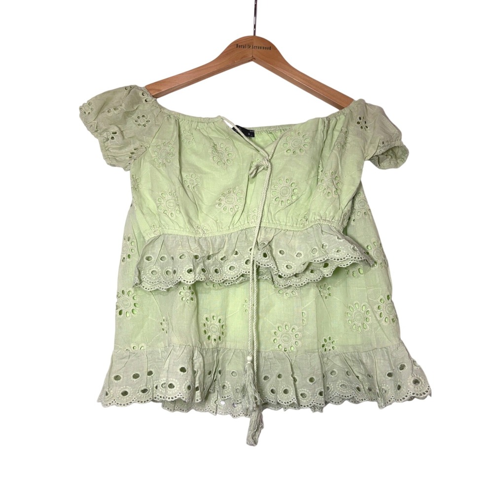 ACG Los Angeles Lime Green Eyelet Cotton Crop Top and Mini Skirt Set Small NWOT